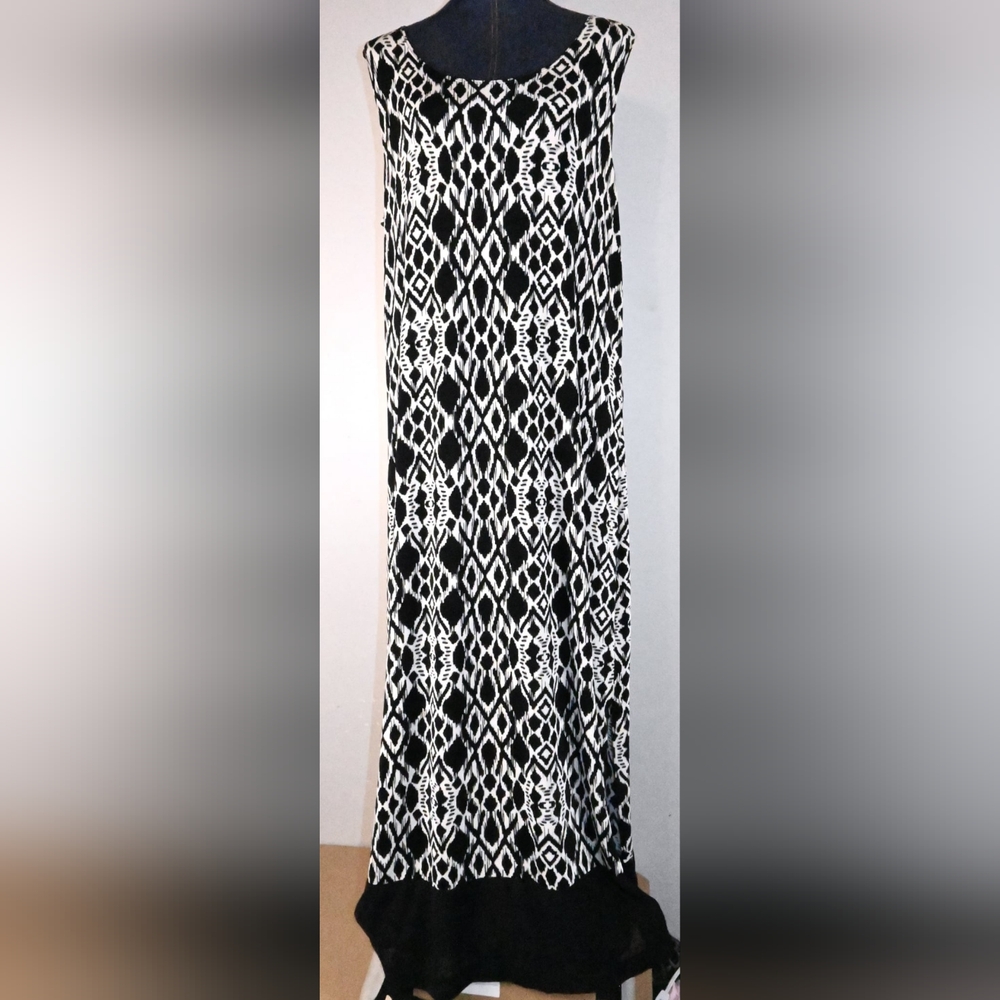 Chico's TRAVLERS IKAT Pattern Long Maxi Dress Size 16/18 Women's Bk-W